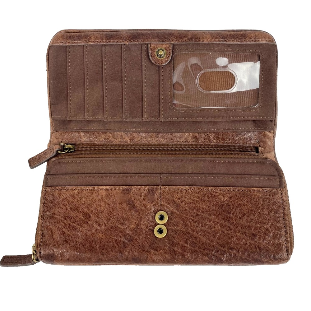 Fossil Embossed Leather Bifold Wallet Dk Brown Multi Pockets Clutch Supple Fine - Picture 6 of 7